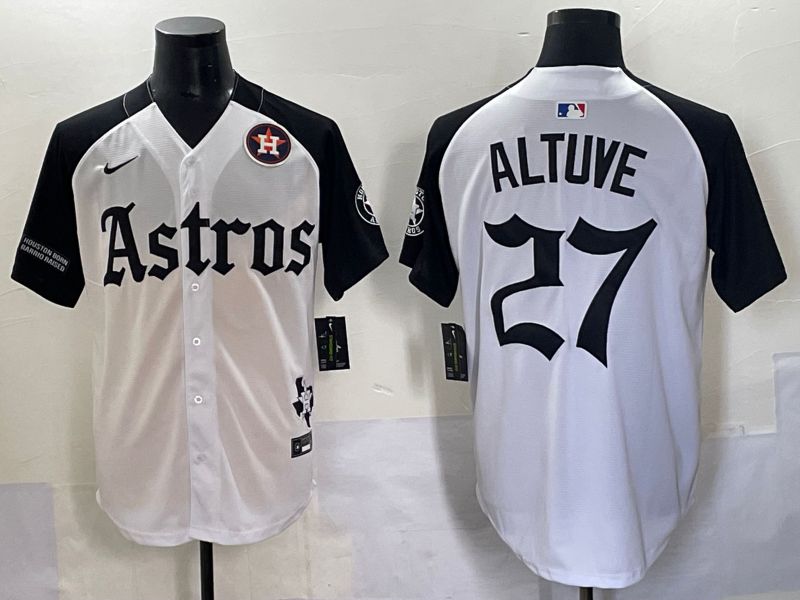 Men 2025 Houston Astros #27 Altuve White Black Five generations Joint Name Nike MLB Jersey style 11